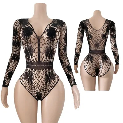 Wholesale Custom Club Wear New Arrivals Women Set Sexy Mesh Bodysuit
