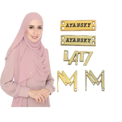 Custom Customized Metal logo Label Tag Branding Hollow Engraving Round Enamel Red Color a m on with Lin for Abaya Clothes Sofa