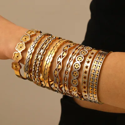 New 316l Stainless Steel Gold Bracelet Classic Wave Heart Shape Bangle Chain Bracelets Pvd Jewellery Wave Bangles ALN2512223