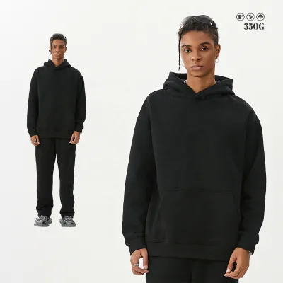 Custom logo High Quality Fleece Polyester Cotton Pullover Solid Color Two Piece Sweatpants and Hoodie Set Men Tracksuit