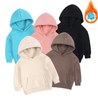 Wholesale Girl Clothes Long Sleeve Pullover Blank Fleece Hoodie Cotton Boys Hooded Sweatshirt