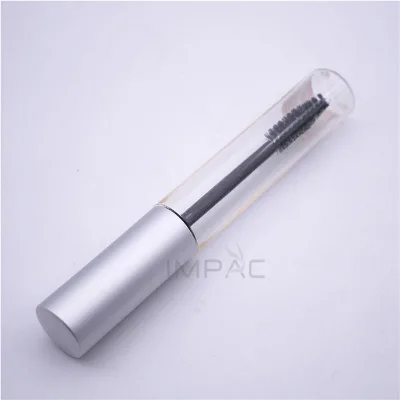 Plastic portable mascara wand tube clear with matte silver lid 10ml