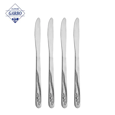 Custom logo Stainless Steel 410/13-0 Western Dinner Knife Embossed Handled Mirror Polish Dishwasher Safe Knife Table Utensil