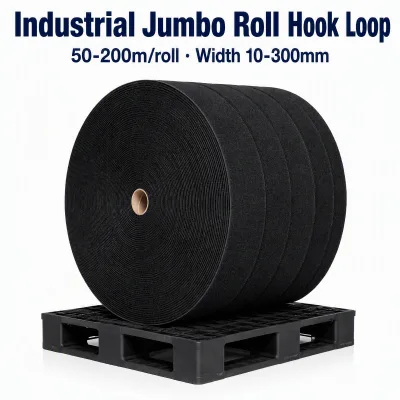 Industrial Jumbo Roll Hook Loop Tape, 50-200m Bulk Rolls, Automated Production Line Ready, 10-300mm Width