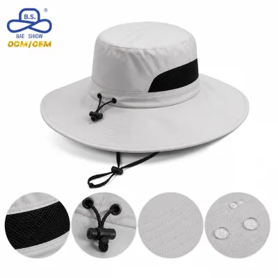 Wholesale Mesh Breathable Wide Brim Nylon Boonie Hats with Adjustable Windproof String for Outdoor Hiking