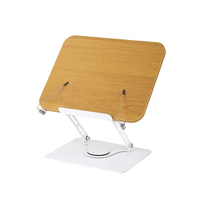 360 Rotation Wooden & Steel Adjustable Angle Height Foldable Laptop Book Reading Holder with Fix Clip