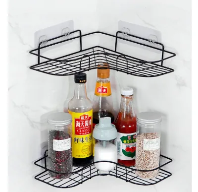 Bathroom Kitchen Punch Corner Frame Shower Shelf Organizers Wrought Iron Shampoo Storage Rack Holder with Suction Cup