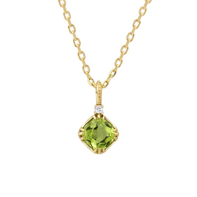 New Jewelry Factory Wholesale Japanese Vintage Style S925 Silver  Peridot White Zircon Necklace