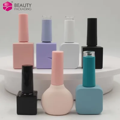 Custom Nail Polish Bottle Luxury Frosted Black White Purple Pink Nail Polish Bottle With Application Brush
