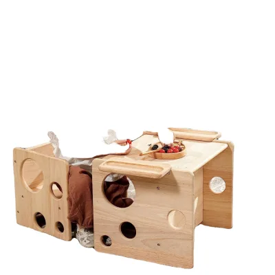 Factory Custom Natural Solid Wooden Montessori Play Furniture Kids Activity Cube Table Chair Set