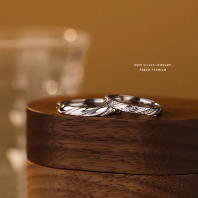 S999 Sterling Silver Couple Rings Micro-settingMicro-setting Zircon Minimalist Luxury Unique Design High-end Feel Open Ring Gift
