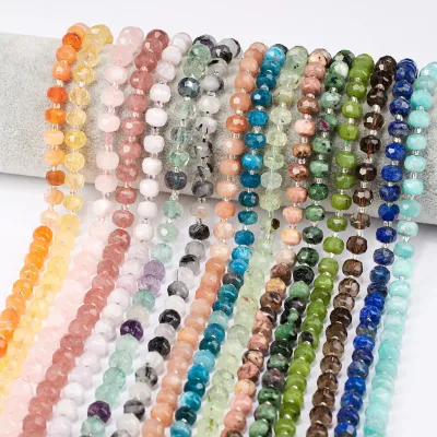 6mm Small Natural Stone Agate Jade Quartz Crystal Cylinder Roundel Faceted Stone Beads for Bracelet Necklace DIY Making