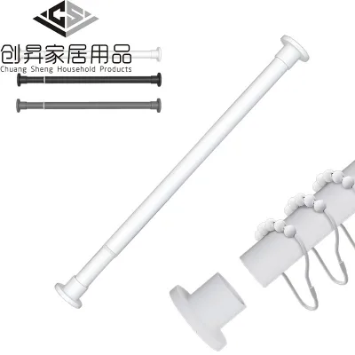 High Quality Iron From Punch Spring Shower Rod Morden Scalable Pull Curtain Rod Can Deliver with Non-slip Base