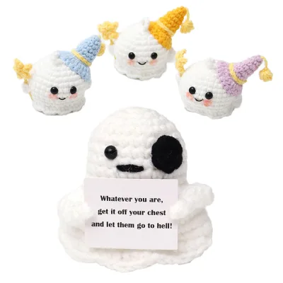 Plush Soft Pom Pom Wizard Hat Ghost Keyring Hand Crochet Little Ghost Dangle for Halloween Weirdcore Casual Bag