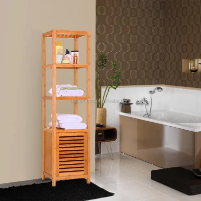 Bamboo Wood Bath Towel Shelf Bathroom Storage Rack