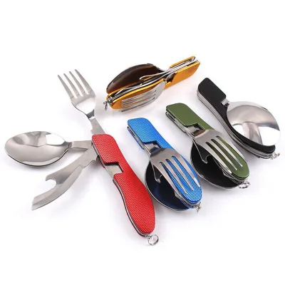 Wholesale Stainless Steel Folding Knife and Fork Combination Tableware, Detachable Three Open Knife and Fork Spoon