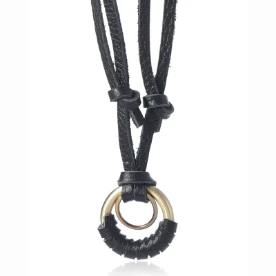 Vintage Retro Leather Cord Necklaces Vintage Circle Pendants Necklace for Women Men Fashion Jewelry Gifts Adjustable