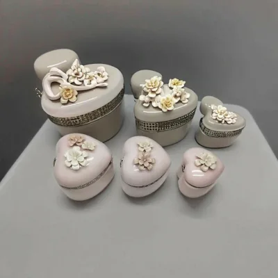 Handmade Ceramic Flower Jewelry Box Porcelain Heart Shape Stoneware Ring Case Unique Handmade Jewelry Container