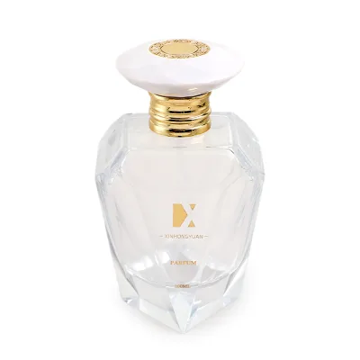 Wholesale 100ml Prism Shaped Transparent Glass Perfume Container, White Gold Decorative Round Lid