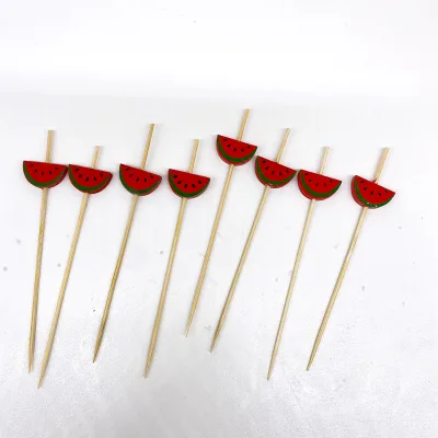 Red Watermelon Cocktail Picks Bamboo Fancy Toothpicks for Appetizers Drinks Fruits Summer Party Food Garnish Skewer Sticks