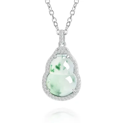 Natural Myanmar Jadeite Light Green Little Gourd Jade Pendant S925 Silver Inlaid Ethnic Gift CMA Appraisal Certificate D193