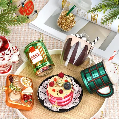 Handmade Creative Stained Glass Hanging Decoration Christmas Tree Food Shape Pendant for Cake Beverage Christmas Factory