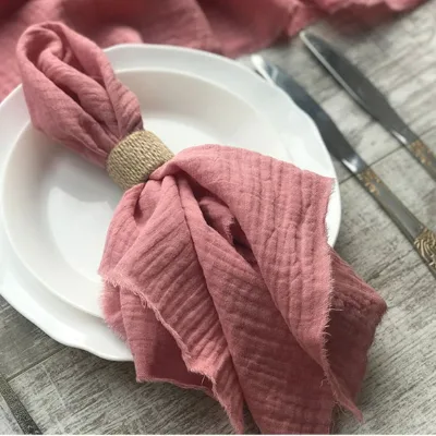 Wholesale Square Double Layer Cotton Gauze Napkin Crinkle Tablecloth Nordic Style Solid Colors Fringed Handmade Eco-Friendly