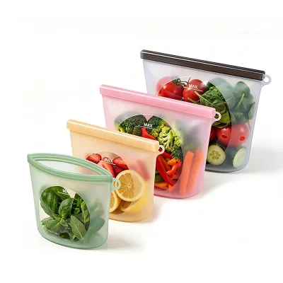 Food Grade Leakproof Sealed Silicone Zip-Lock Food Storage Bags Pouch Refrigerator Milk Storage Microwave-Safe Moistureproof