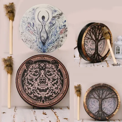 26 Styles Festival Decoration Supplies Percussion Instruments Decorative Drums Polyester Faux Sheepskin Drumheads Plants/Flowers