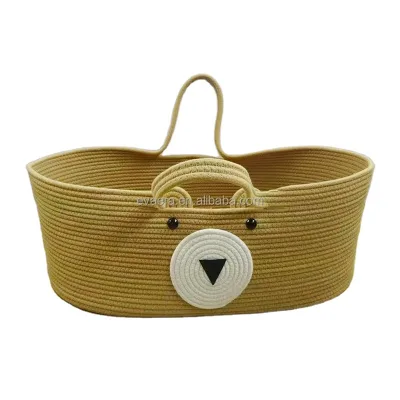 Ins Nordic Style Baby Tote Basket Portable Pure Cotton Woven Baby Carrying Basket Portable Newborn Carry Tote Storage Basket