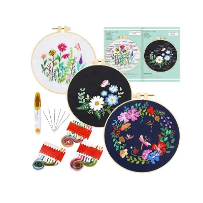 DIY Cross Stitch Kits Include 3 Embroidery Cloth With Floral Pattern for Beginner DIY Embroidery Craft Kits for Children