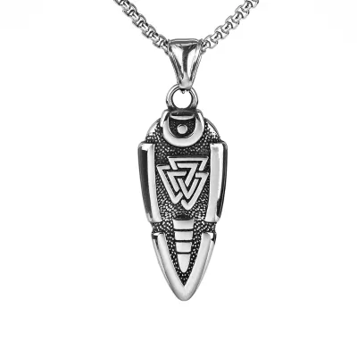 Custom Stainless Steel Jewelry Double Sided Viking Symbol Arrow Shape Pendant Necklace for Men