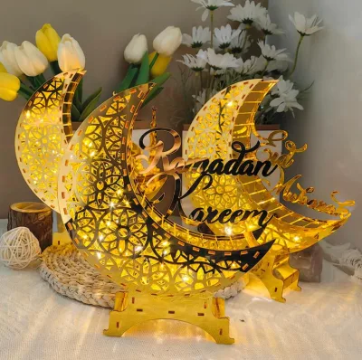 Muslim Islamic Eid Mubarak Acrylic Stand With LED Lights Ramadan Kareem Acrylic Tabletop Ornaments Decoration Light