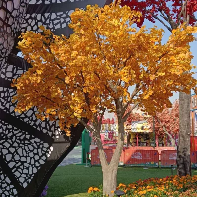 Customized Autumn Golden Plants Cherry Blossom Tree Artificial Large Tree for Indoor Outdoor Hotels Shopping Malls