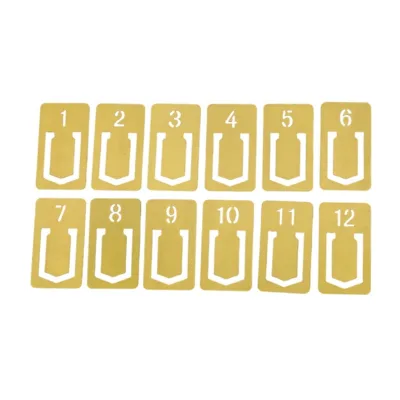 12pcs Brass Bookmark Clips,1-12 Number Planner Clips for for Reading School Work Book Lovers