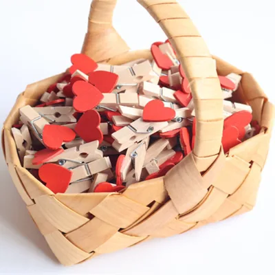 Spot Wholesale Pastoral Style Wooden Heart Clip Color Clip 3.5cm Birch Decorative Photo Clip