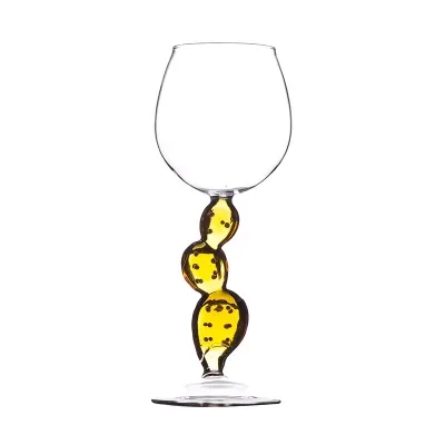 Wholesale Customized Nordic Cactus Shaped Goblet Red Wine Glasses Creative Colored Cactus Stem Wine Glass