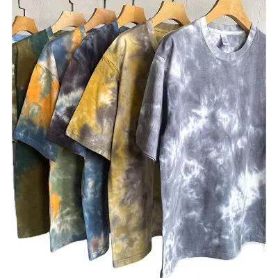 Tie Dye Design Heavyweight Pure Cotton Short Sleeve T-shirt Summer Retro Loose Fit Breathable T Shirts