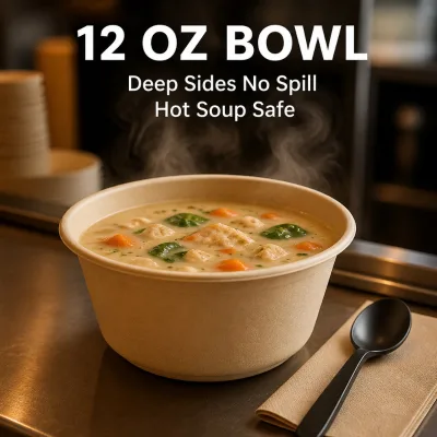 Wholesale 12 oz Bagasse Bowls Compostable Sugarcane Disposable Soup Salad Bowls for Restaurant Takeout Use