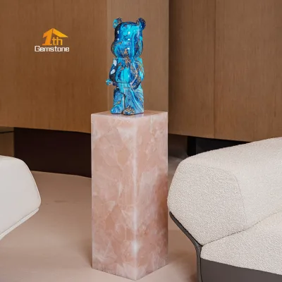 Custom Natural Pink Crystal Healing Rose Quartz Rectangle Stand Column for Living Room Decoration