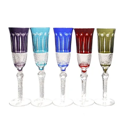 Crystal Wine Glasses Multicolor Champagne Flute Glass Cup Handmade Hand Carved Edo Kiriko Wedding Gift With Box