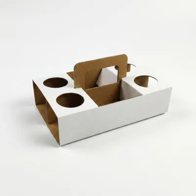 Custom Disposable Corrugated Paper Drink Cup Holder Four Holes Beer Bottle Carrier for Bar Restaurant Takeout
