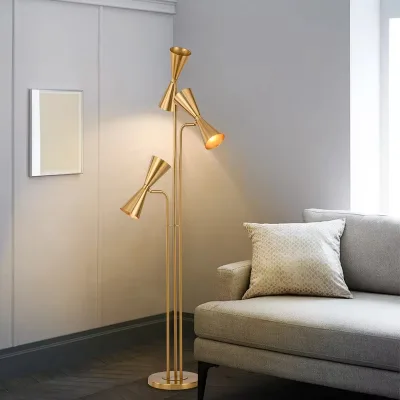 Factory Supply Floor Light Design Luxury 3 Heads Retro Gold Metal Floor Lamps for Living Room Decor