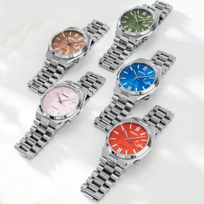Silver Luxury Sport Men's Stainless Steel Automatic Watch 40mm Luminous Pointer Dial 5BAR Water Resistant Push Button