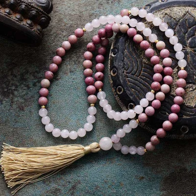 Hot Sale 108 Beaded Mala Necklace with 8mm Natural Stone Tassel New Fashion Design Chains Long Neck Accessories for Gift & Daily