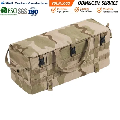 Portable Outdoor Molle Storage Bag for Picnic Camping Hiking Fishing Khaki Camouflage Camping Table Storage Bag Side Organizer
