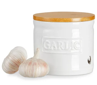 White Ceramic Garlic Keeper with Lid Ceramic Garlic Food Saver