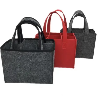 Chemical Fiber Felt Wine Bag for 6 Bottles Promotional Simple Storage Tote Multifunctional Wine Carrier