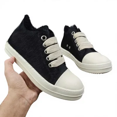 Horsehair Full-grain Leather Wide-strap Lace-up Mens Shoes RO Small-triangle Low-top Couples Genuine Leather Large-size
