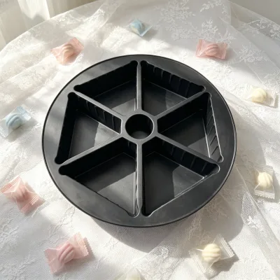 Food Grade Black PP Tray, 6-compartment Food Portioning Tray, Nut and Biscuit Combination Platter Tray, Food Box Inner Tray